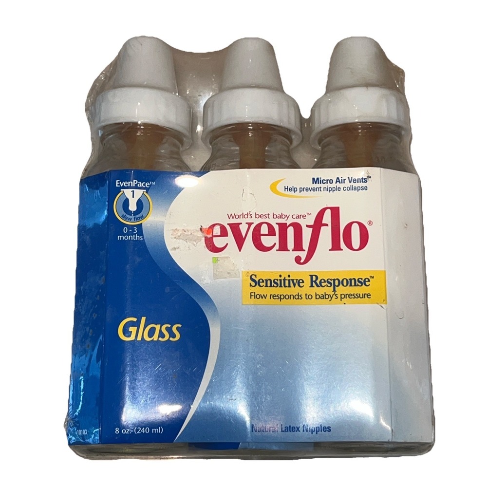 Vtg 1999 Evenflo Sensitive Response Glass Baby‎ Bottles Clear 3 Pack 0-3 Months